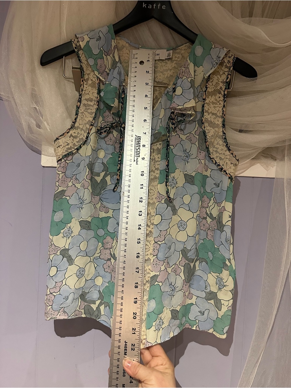 Coach Floral Lace Trim Tie-Neck Camisole - Mint Blue - Picture 6 of 6